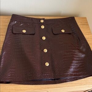 J. Crew Brown Croc-Embossed Skirt with Gold Buttons